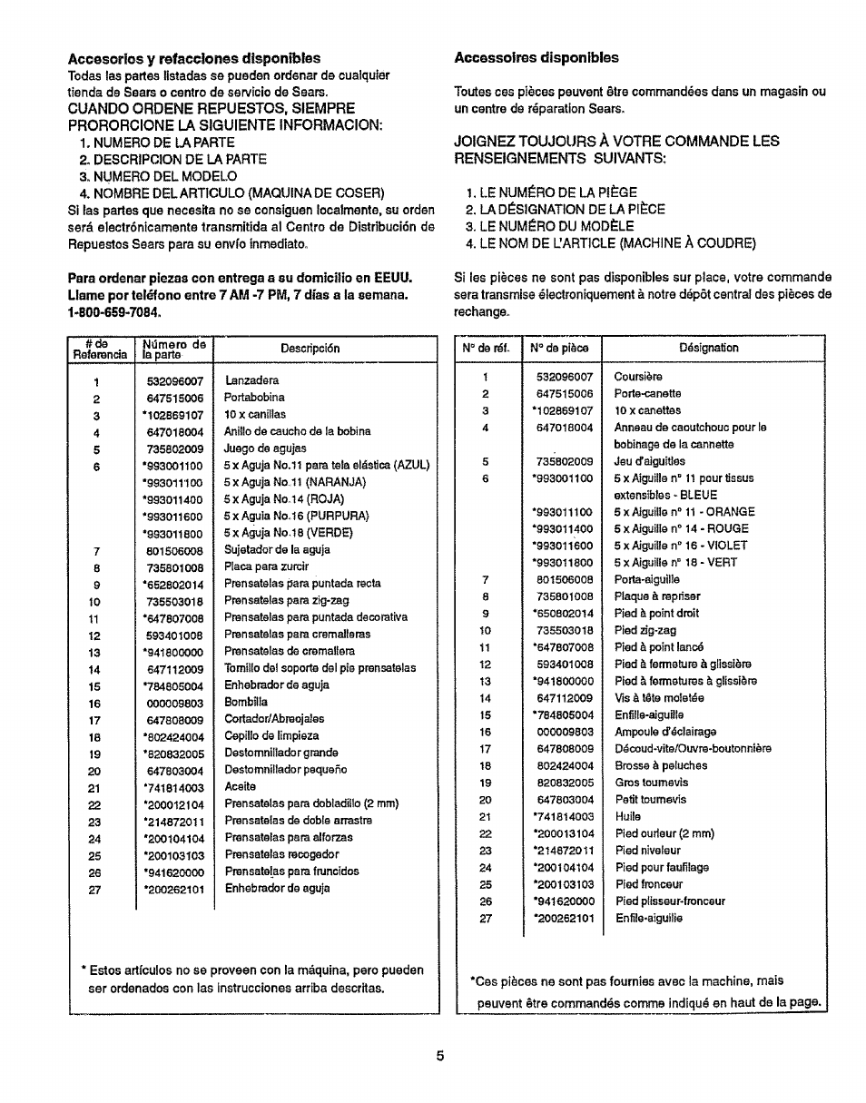 Accesorios у refecciones disponibles, Accessoires disponibles, Accesorios y refacciones disponibles | Sears 38512102 User Manual | Page 13 / 69