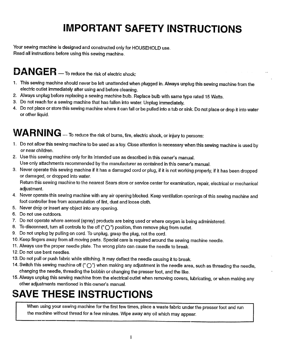 Important safety instructions, Danger, Warning | Save these instructions | Sears 38512102 User Manual | Page 2 / 69