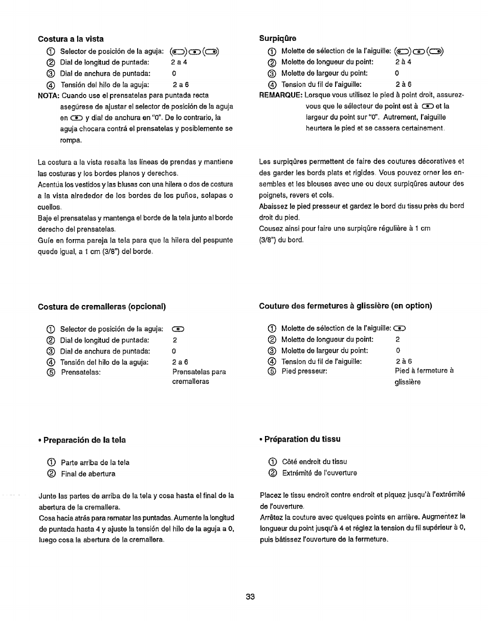 Costura a la vista, Surpiqûre | Sears 38512102 User Manual | Page 41 / 69