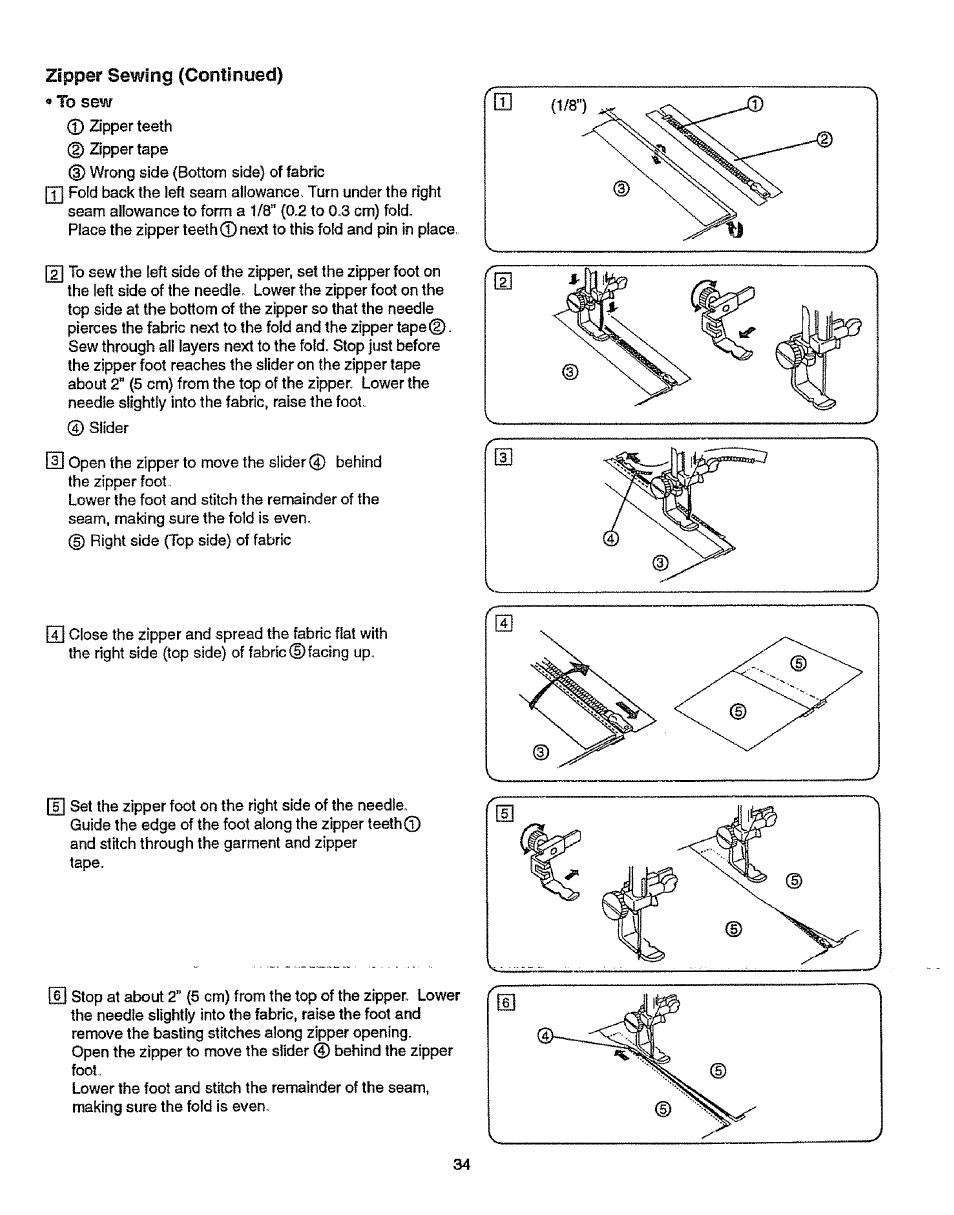 Zipper sewing (continued), To sew | Sears 38512102 User Manual | Page 42 / 69