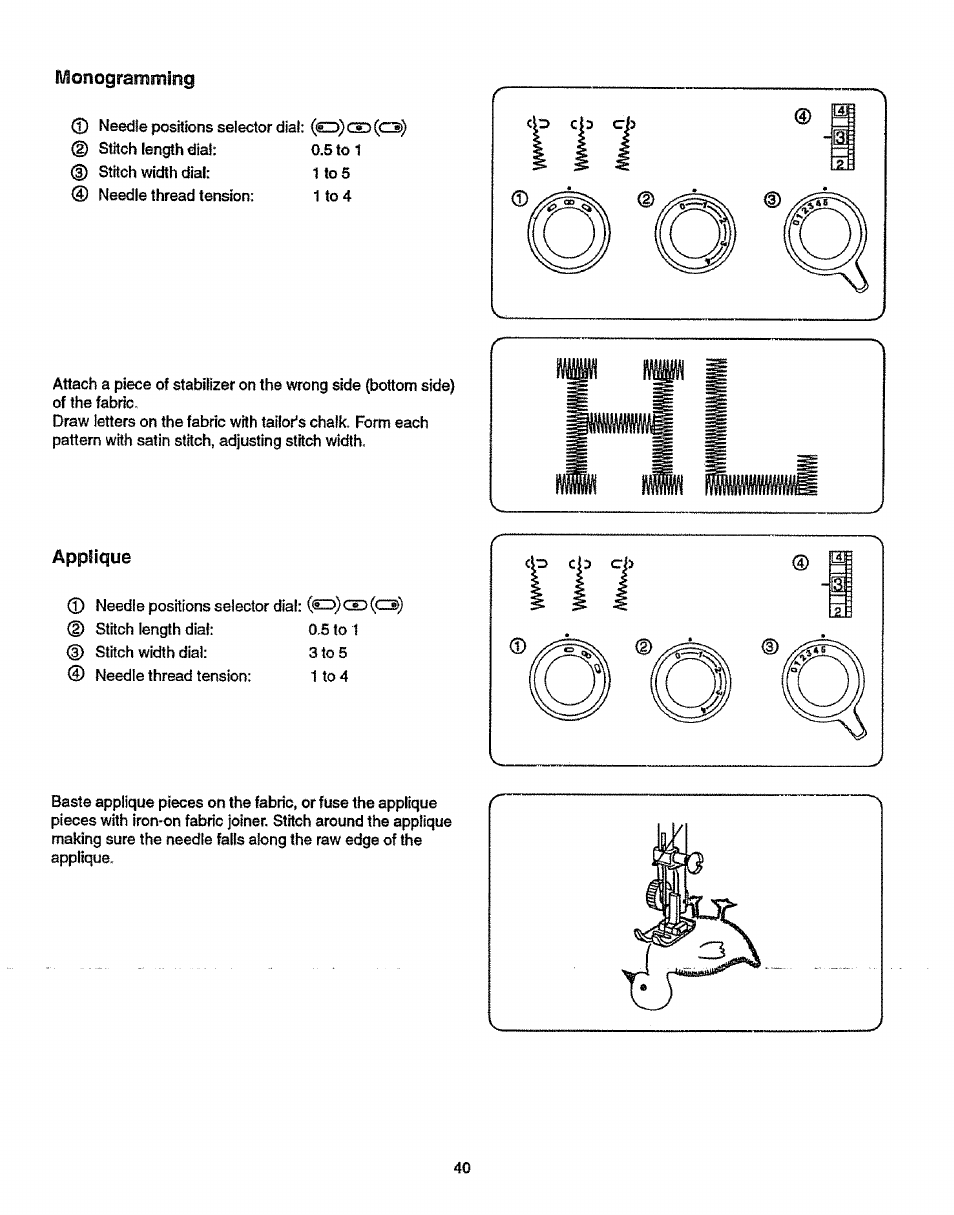 Monogrammlmg, Applique, Monogramming | Sears 38512102 User Manual | Page 48 / 69