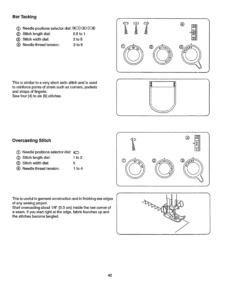 Ваг tacking, Overcasting stitch | Sears 38512102 User Manual | Page 50 / 69