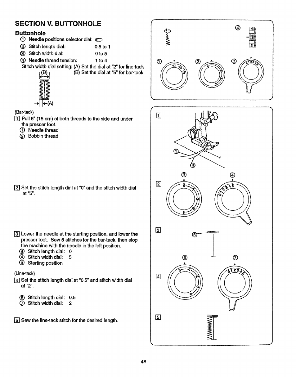 Section v. buttonhole, Butionliole | Sears 38512102 User Manual | Page 56 / 69