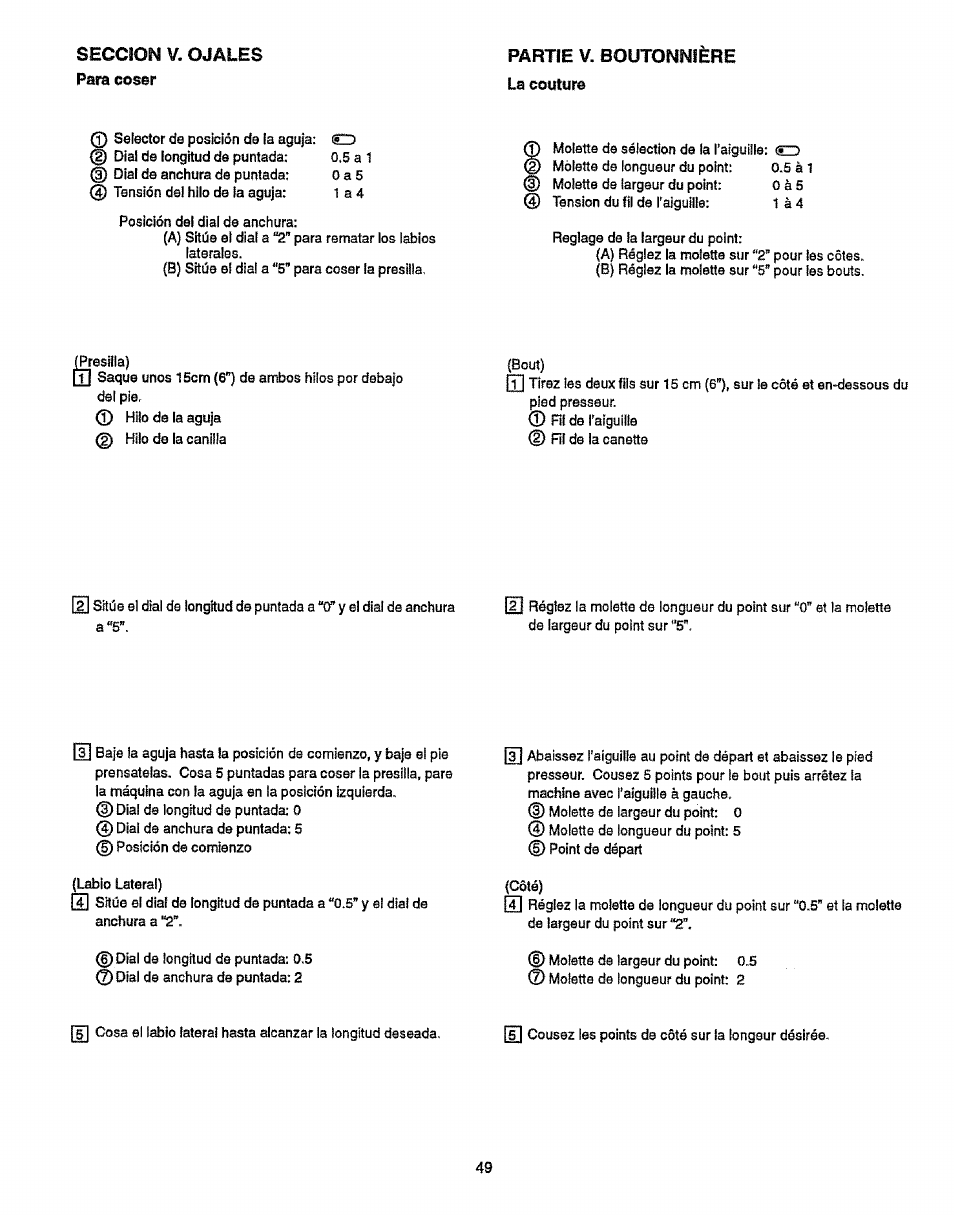 Partie v. boutonniere, La couture | Sears 38512102 User Manual | Page 57 / 69