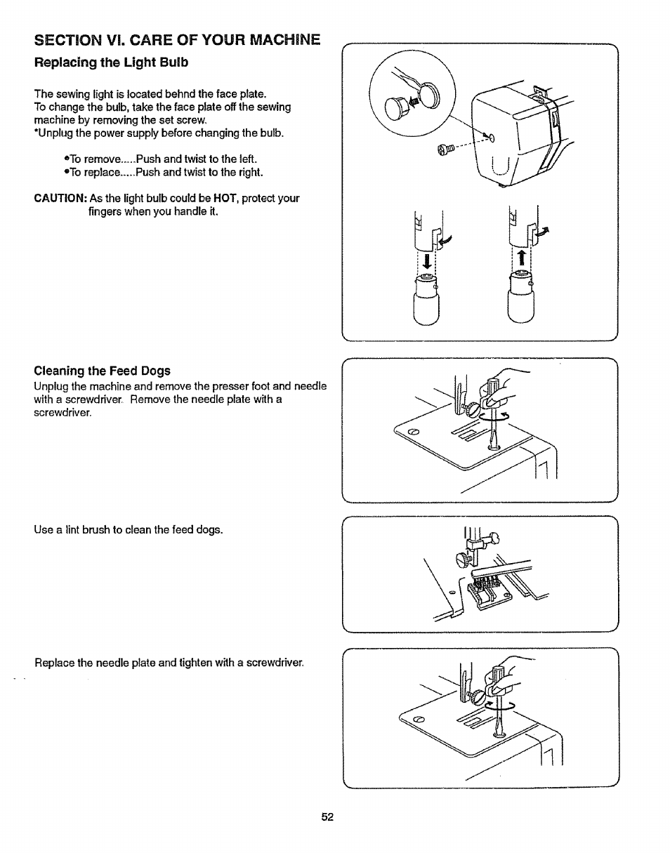 Cleaning the feed dogs, Cleanino the feed dnii | Sears 38512102 User Manual | Page 60 / 69