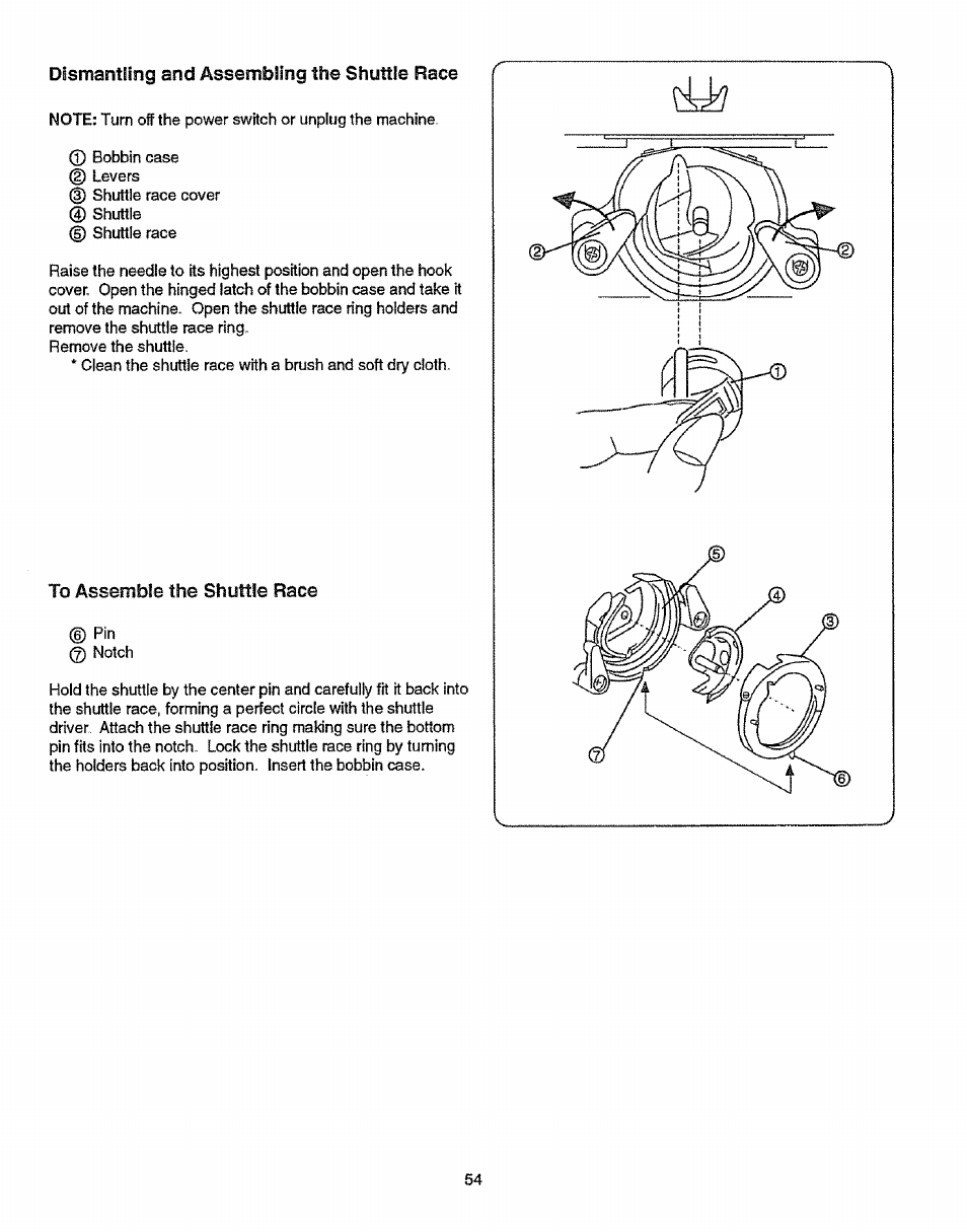 Dismantling and assembling the shuttle race, To assemble the shuttle race | Sears 38512102 User Manual | Page 62 / 69