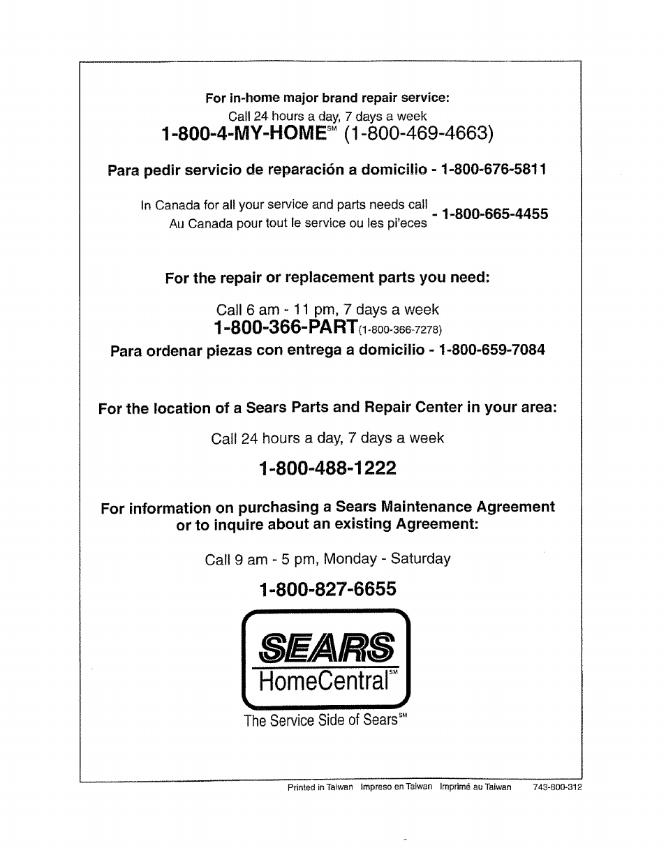 Homecentral | Sears 38512102 User Manual | Page 69 / 69