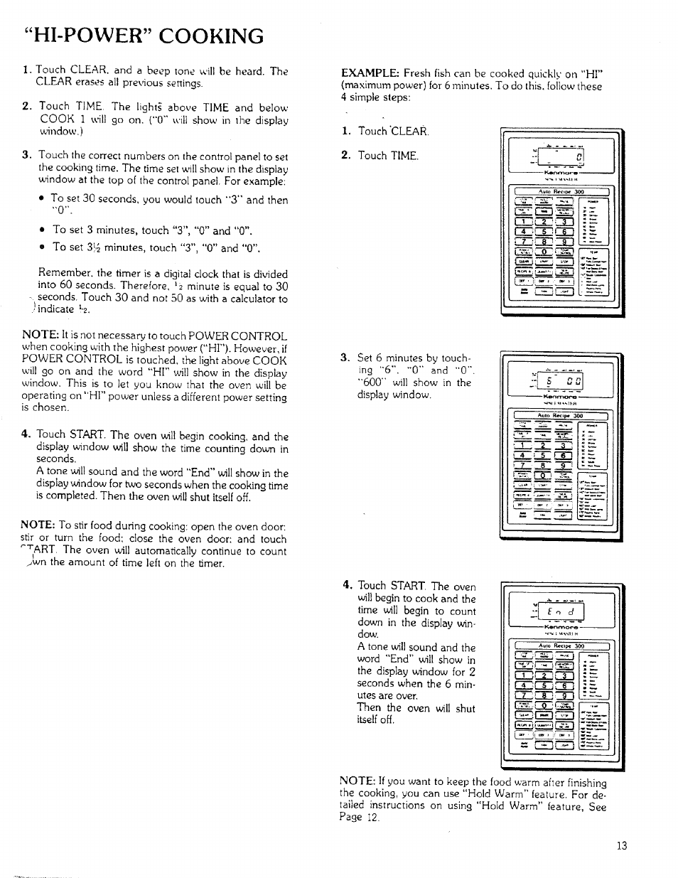 Hi-power” cooking, Hl-power” cooking, Œjœj | К<»оггюгв | Sears 85951 User Manual | Page 13 / 40