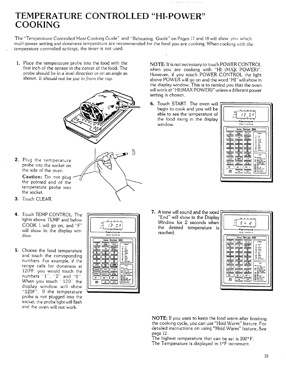 Temperature controlled “hi-power” cooking | Sears 85951 User Manual | Page 19 / 40