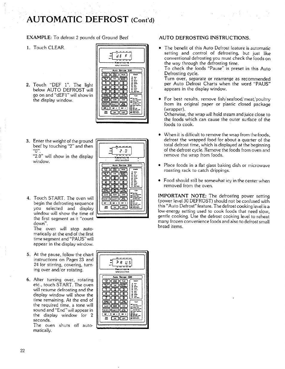 Automatic defrost, Cont d) | Sears 85951 User Manual | Page 22 / 40