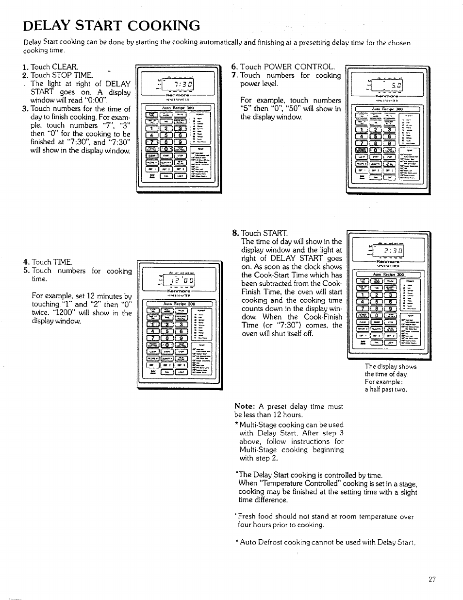 Delay start cooking, Delay-start cooking | Sears 85951 User Manual | Page 27 / 40