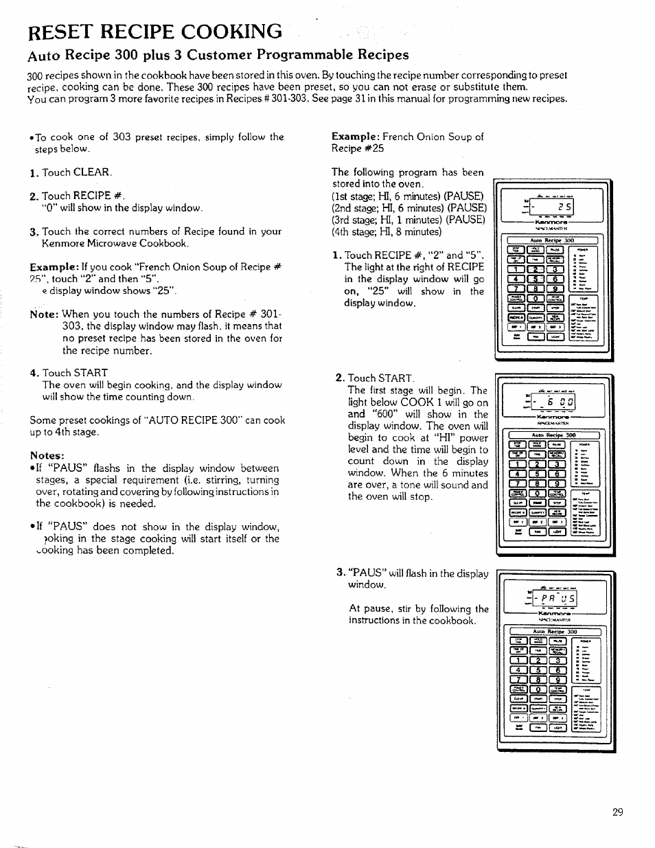 Reset recipe cooking | Sears 85951 User Manual | Page 29 / 40