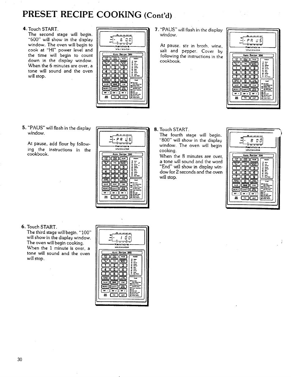 Preset recipe cooking (cont’d) | Sears 85951 User Manual | Page 30 / 40