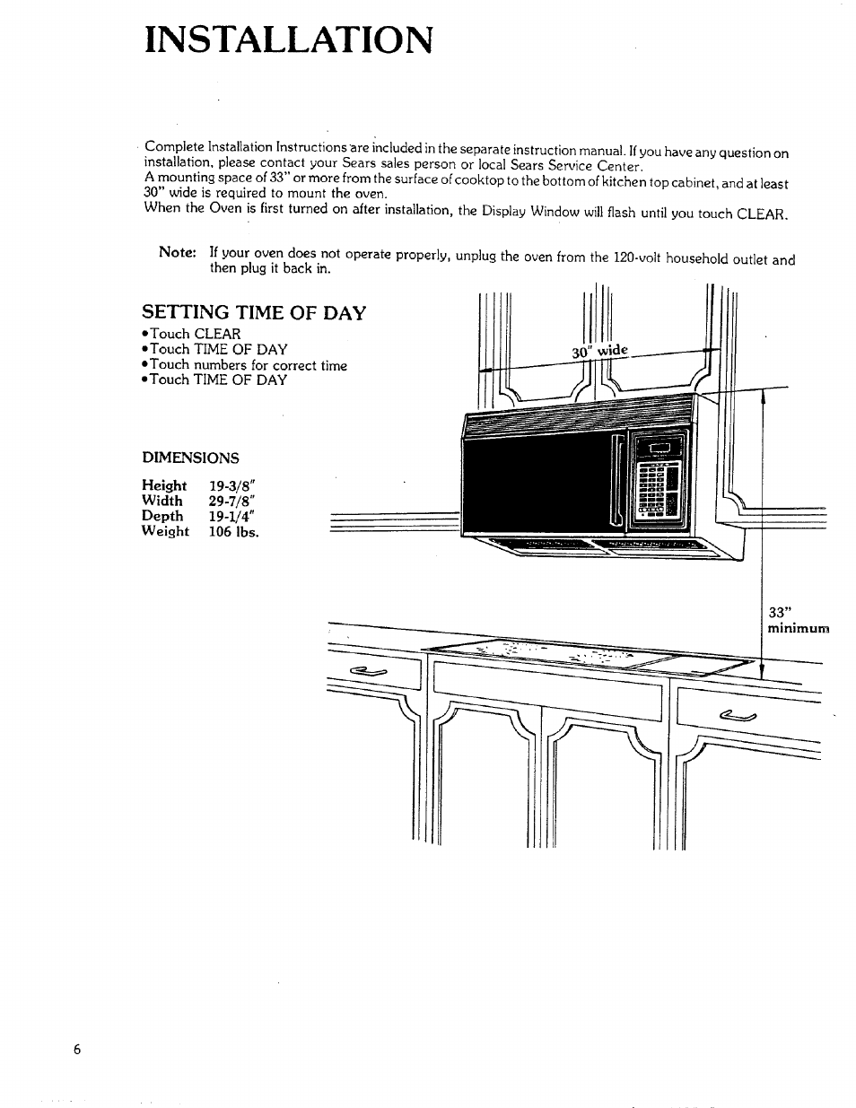 Installation, Dimensions, Height | Width, Depth, Weight | Sears 85951 User Manual | Page 6 / 40
