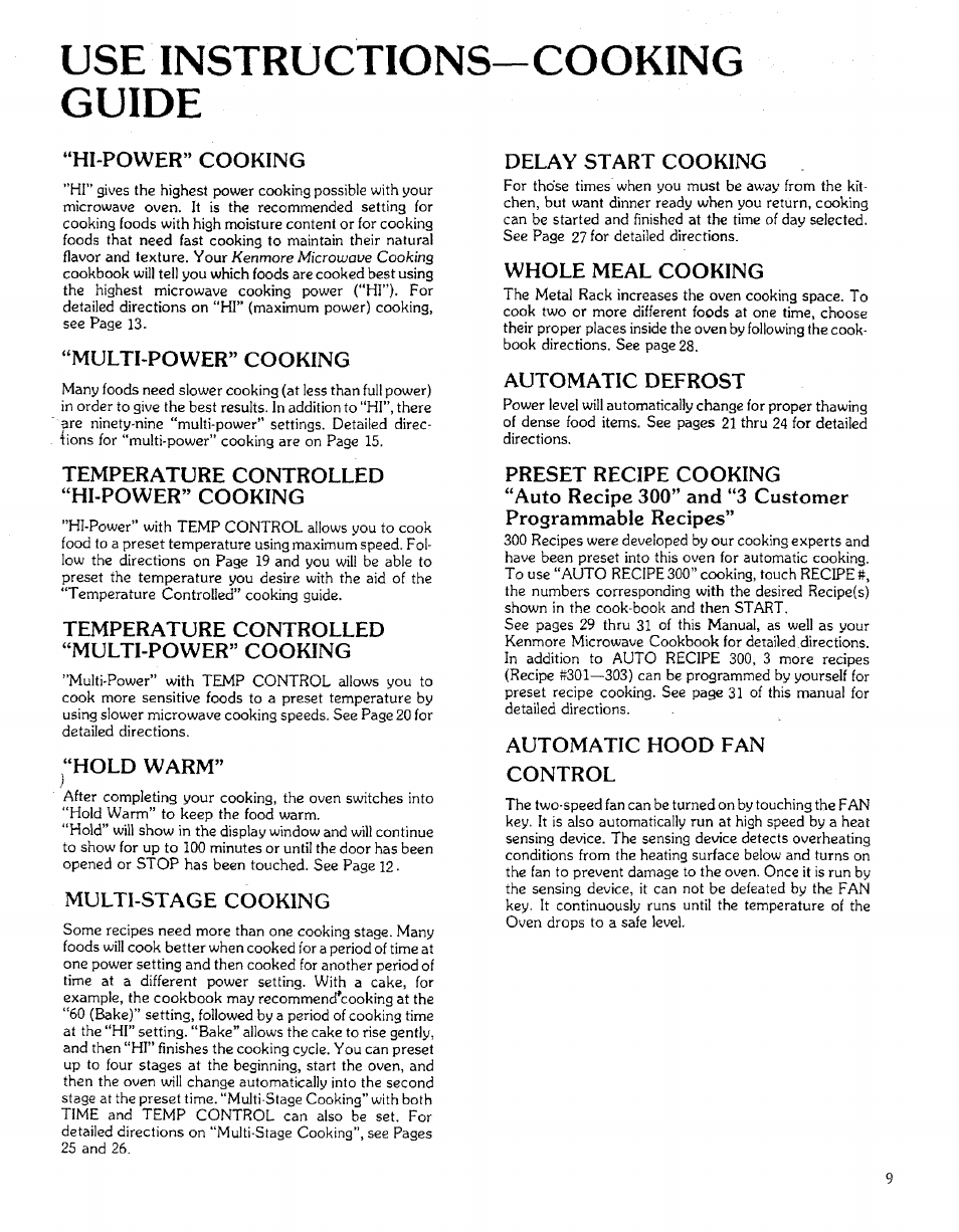 Use instructions-cooking guide, Use instructions—cooking guide | Sears 85951 User Manual | Page 9 / 40
