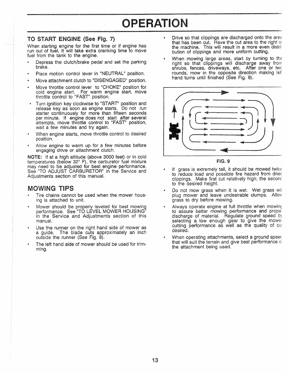 Operation, Mowing, Tips | Sears 917.25559 User Manual | Page 13 / 52