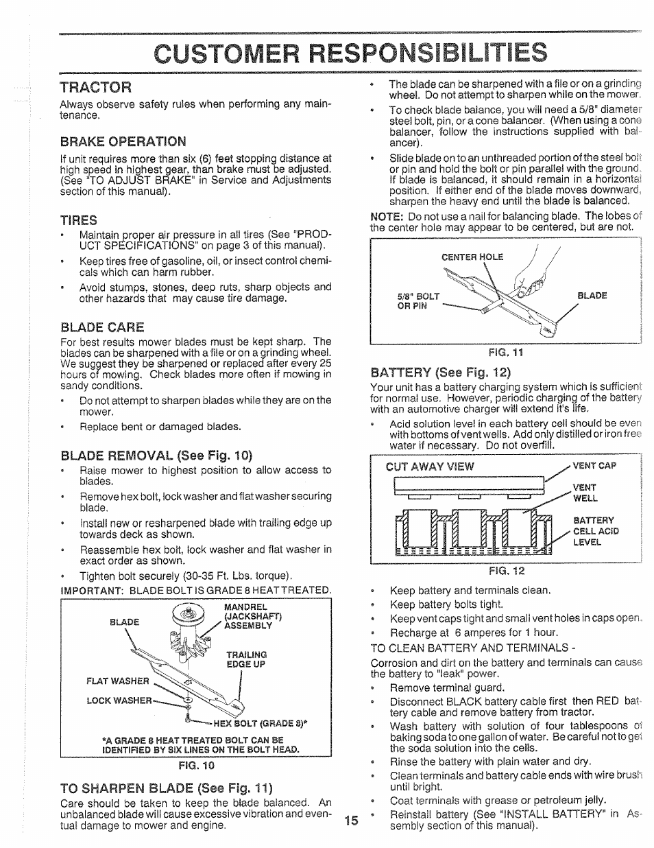 Tractor, Customer responsibilities | Sears 917.25559 User Manual | Page 15 / 52