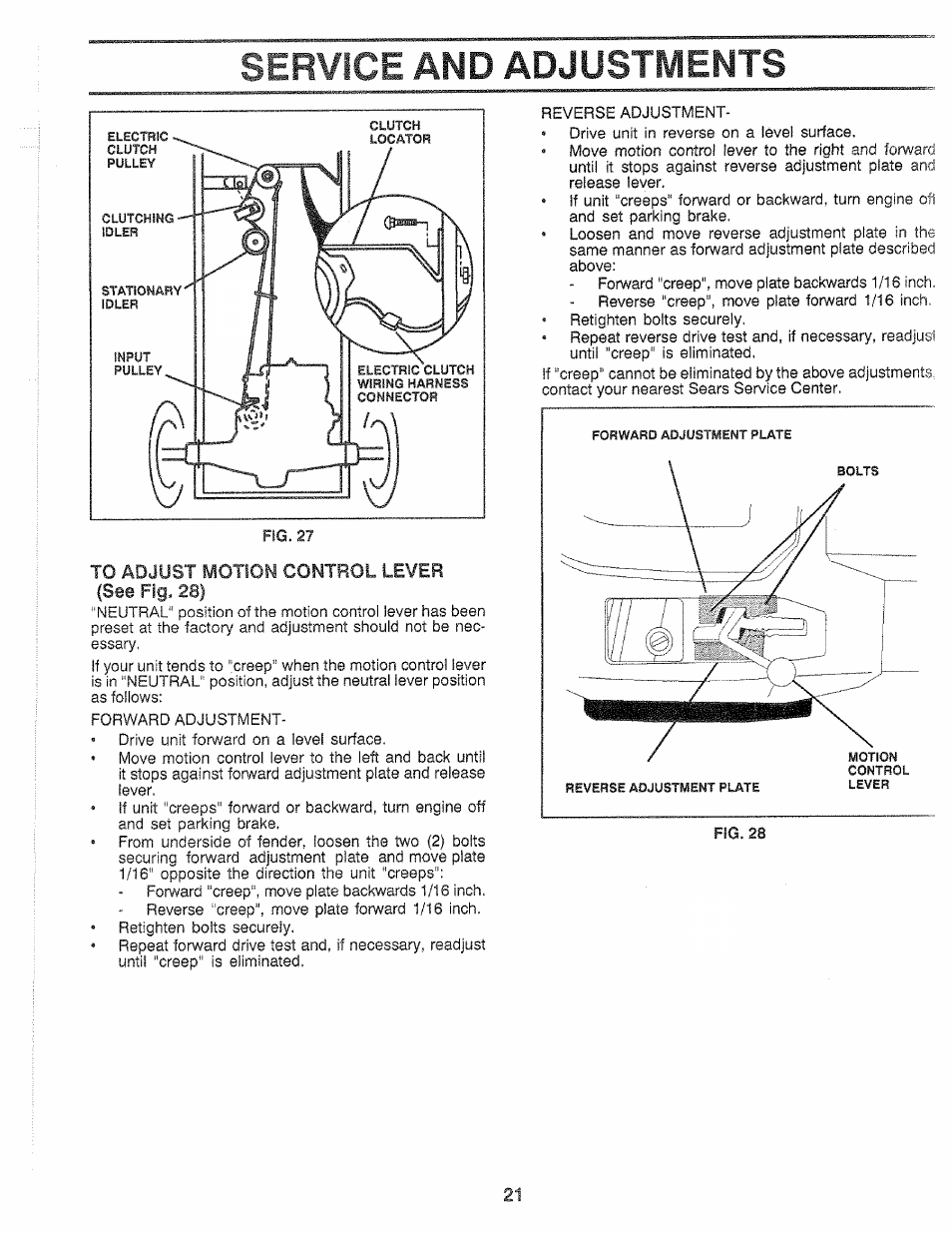 Service and adjustments | Sears 917.25559 User Manual | Page 21 / 52