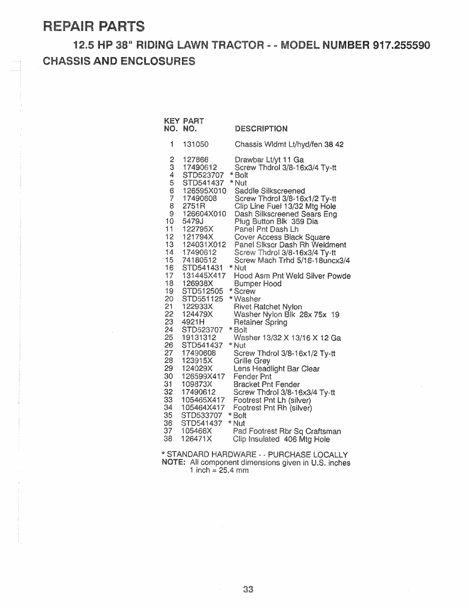 Repair parts | Sears 917.25559 User Manual | Page 33 / 52