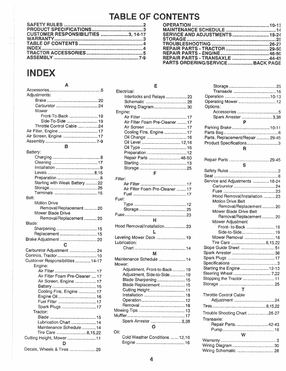 Table of contents ndex | Sears 917.25559 User Manual | Page 4 / 52