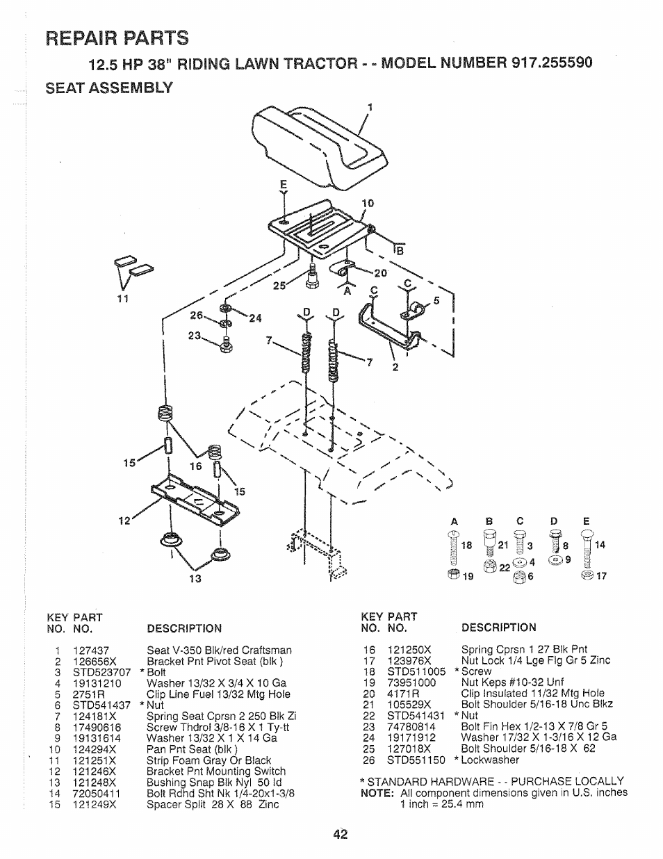 Repair parts | Sears 917.25559 User Manual | Page 42 / 52