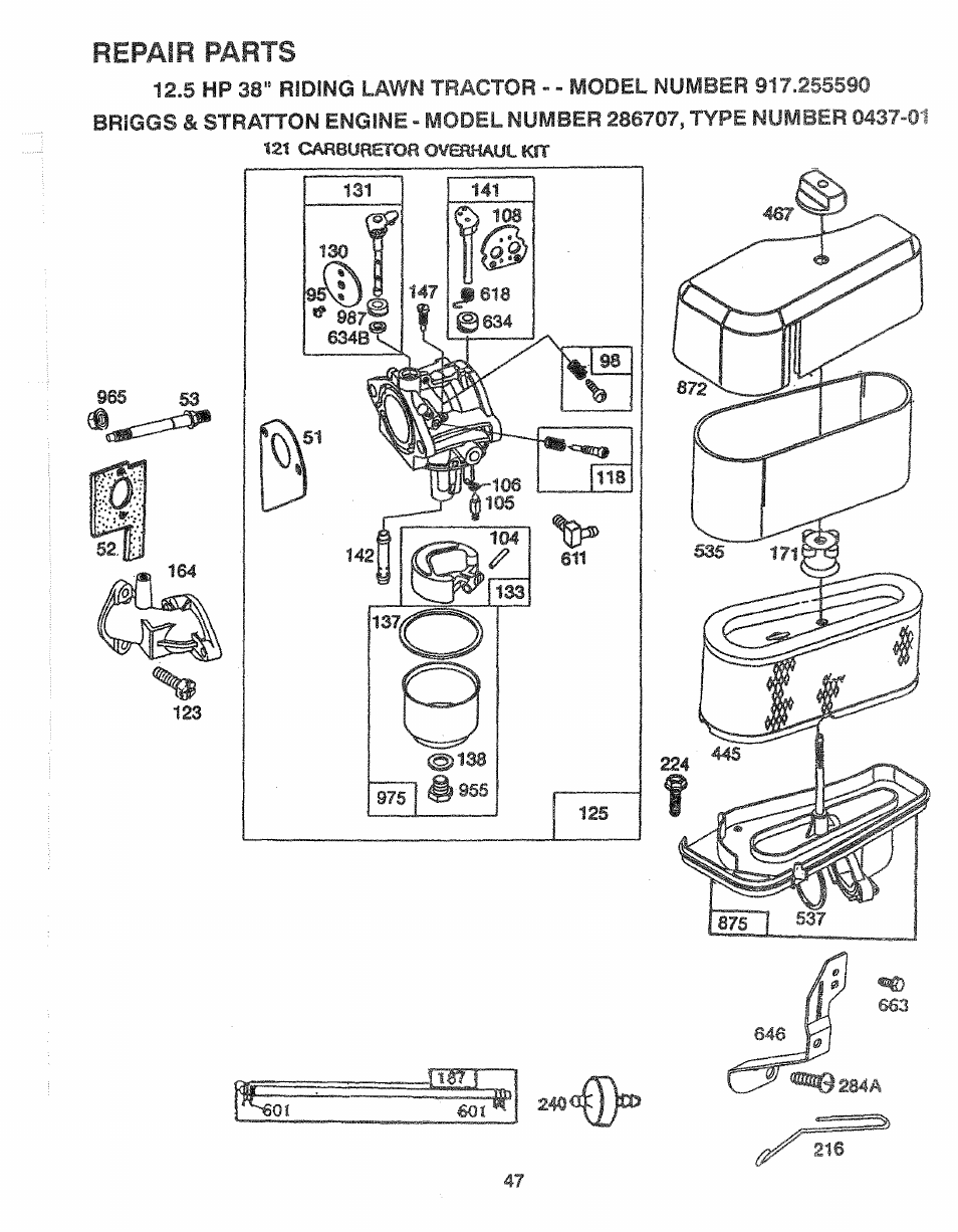 Repair parts | Sears 917.25559 User Manual | Page 47 / 52