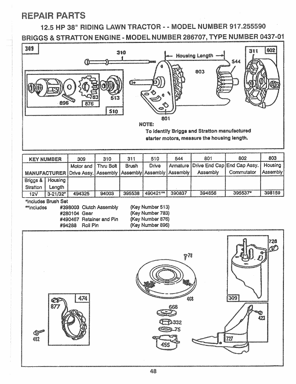 Repair parts | Sears 917.25559 User Manual | Page 48 / 52