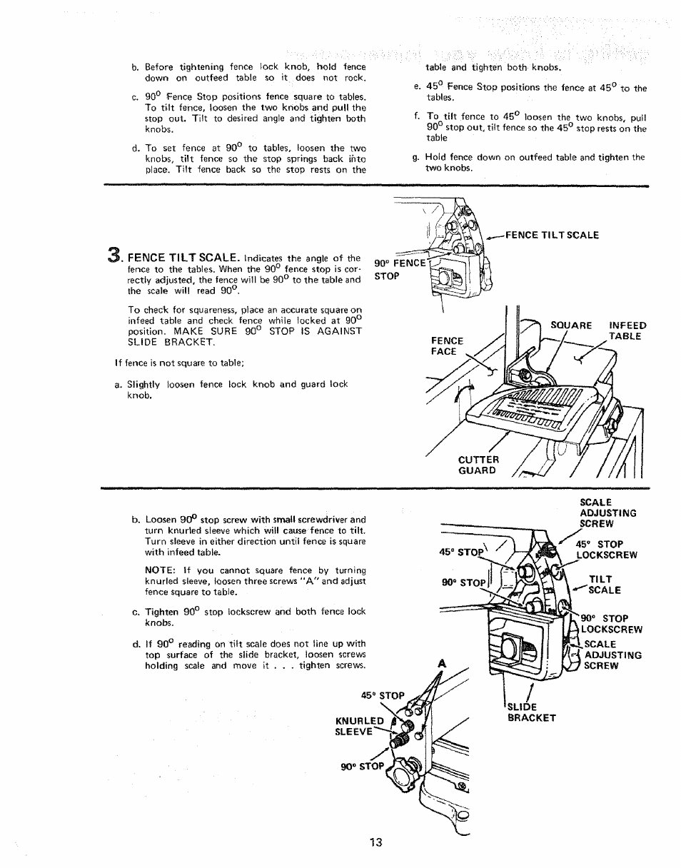 Knurled sleeve, Scale, Adjusting | Screw, 45“ stop lockscrew, 90“ stop | Sears 113.206931 User Manual | Page 13 / 32