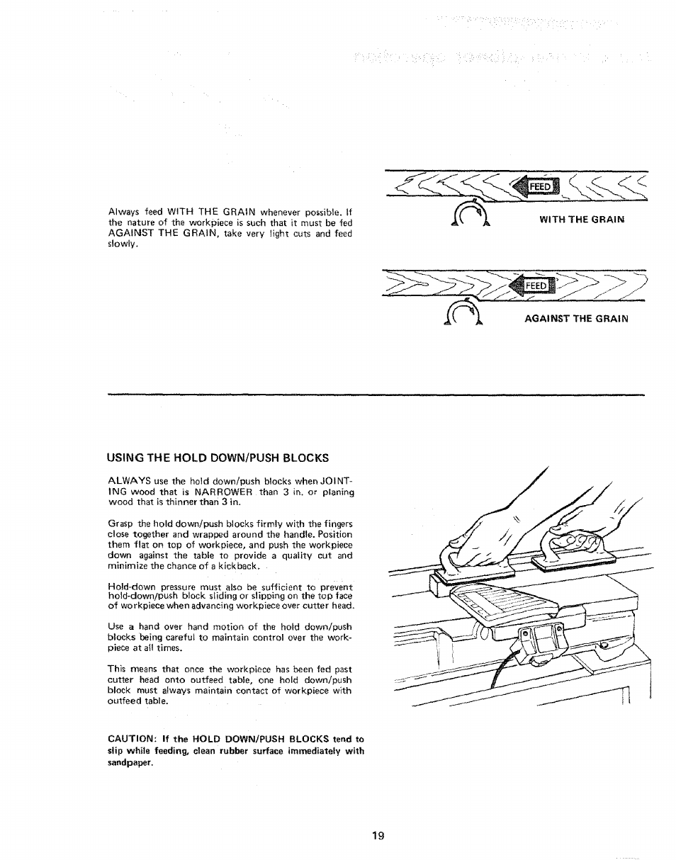 Using the hold down/push blocks | Sears 113.206931 User Manual | Page 19 / 32