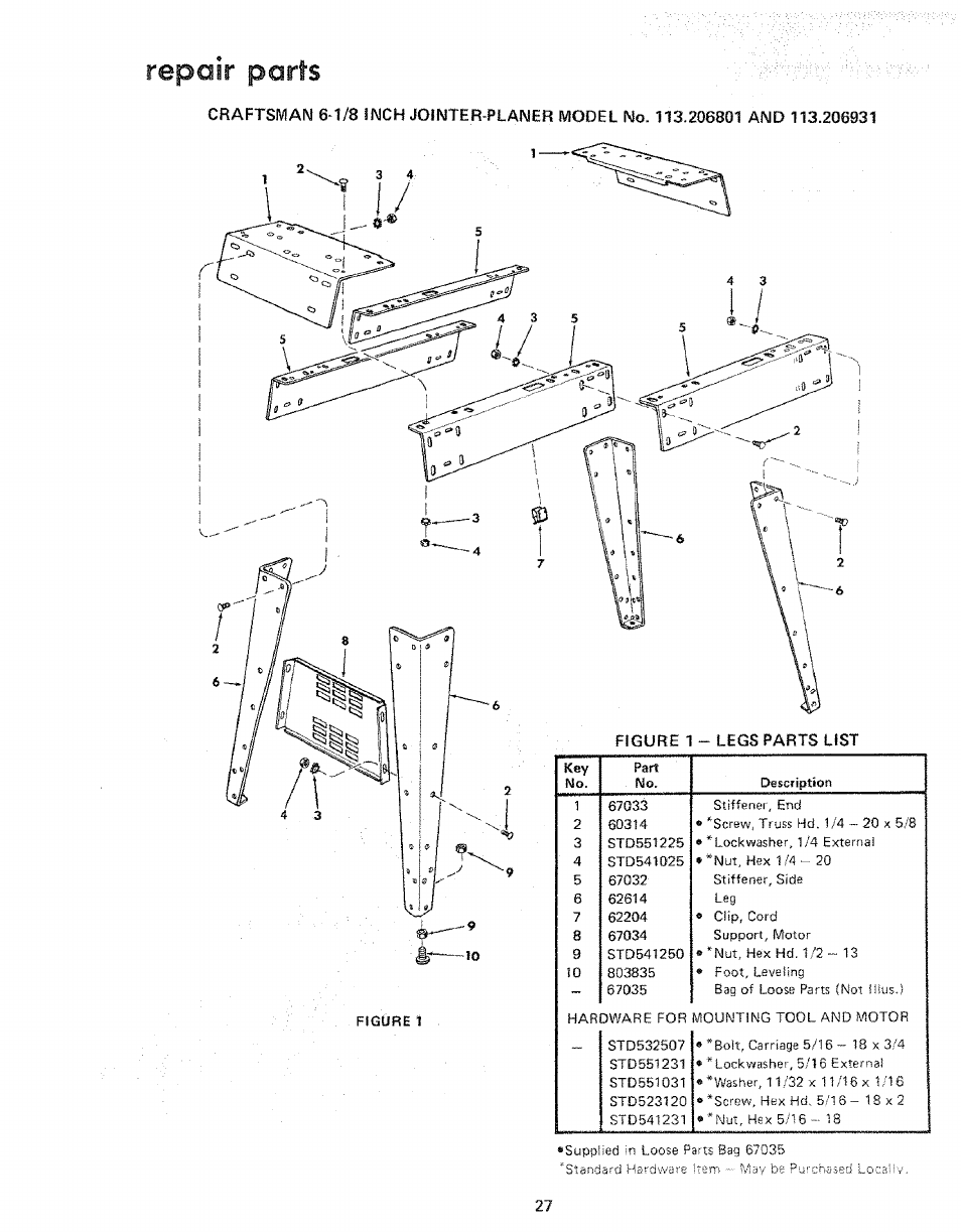 Air parts | Sears 113.206931 User Manual | Page 27 / 32