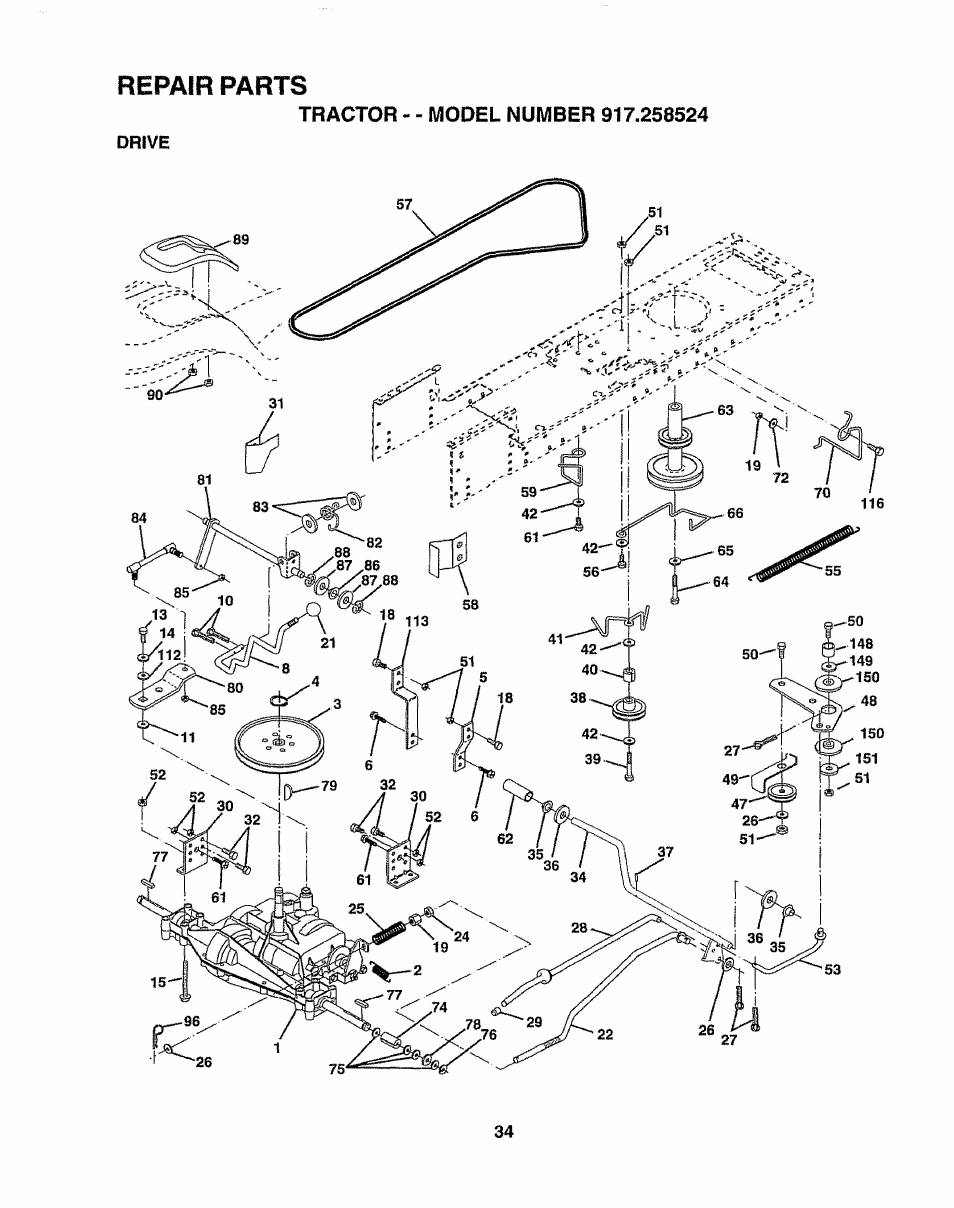 Repair parts | Sears 917.258524 User Manual | Page 34 / 56