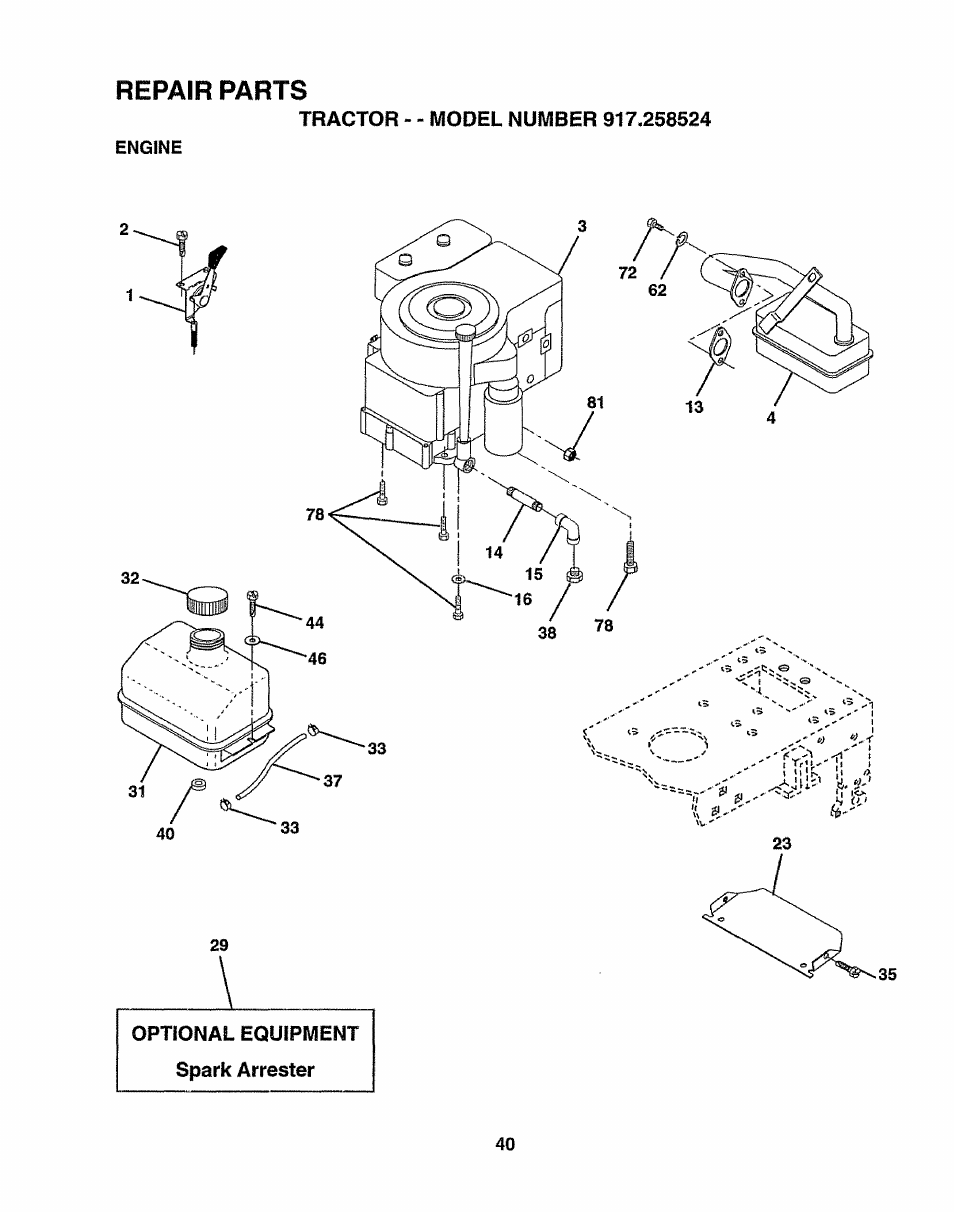 Repair parts | Sears 917.258524 User Manual | Page 40 / 56