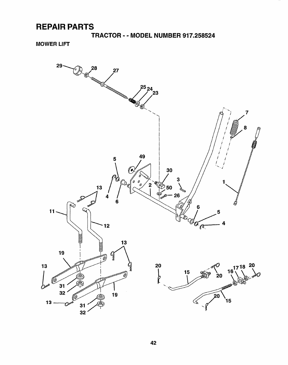 Mower lift | Sears 917.258524 User Manual | Page 42 / 56