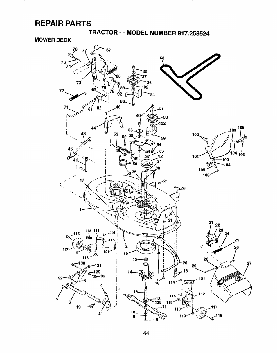 Mower deck | Sears 917.258524 User Manual | Page 44 / 56