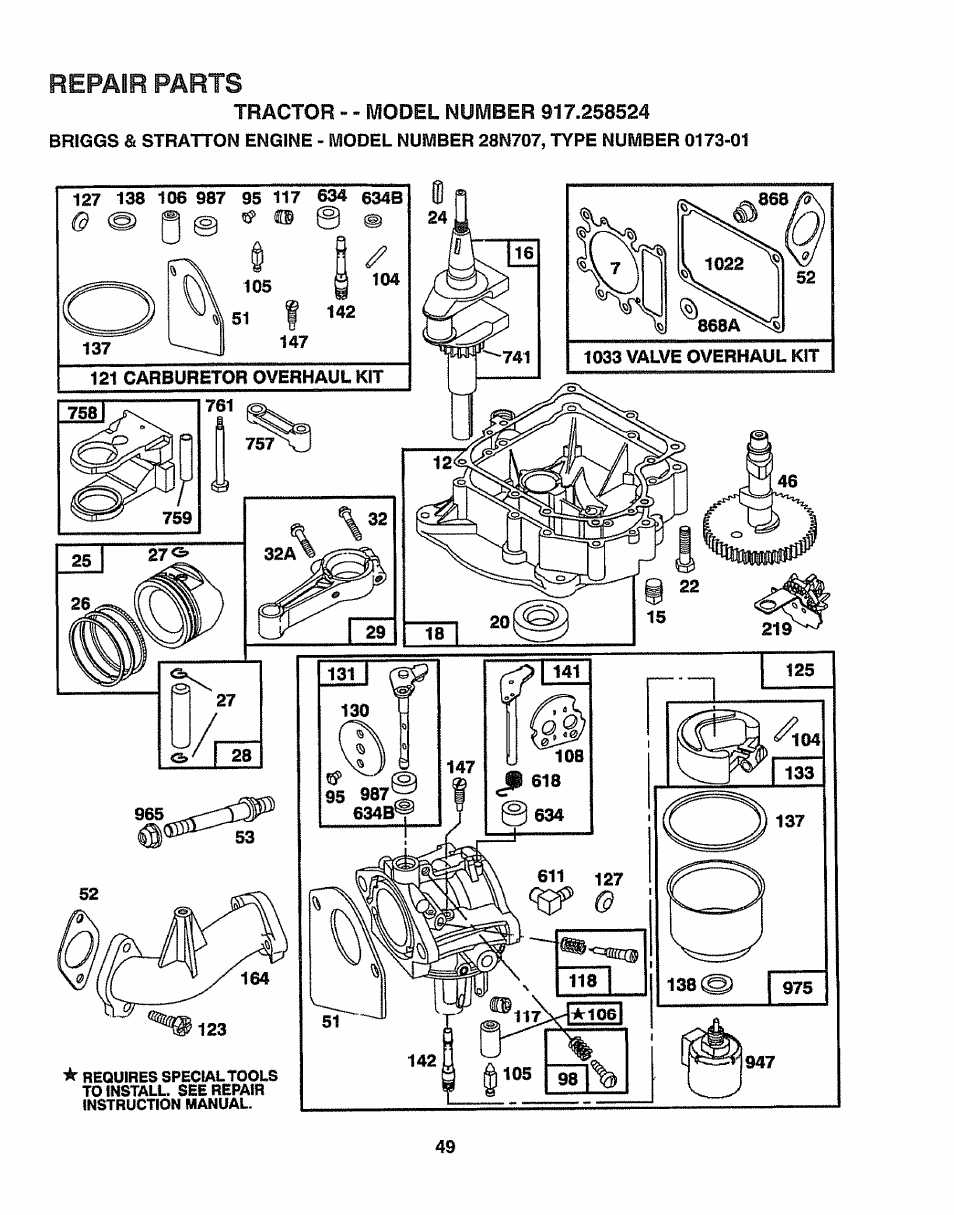 Repair parts | Sears 917.258524 User Manual | Page 49 / 56