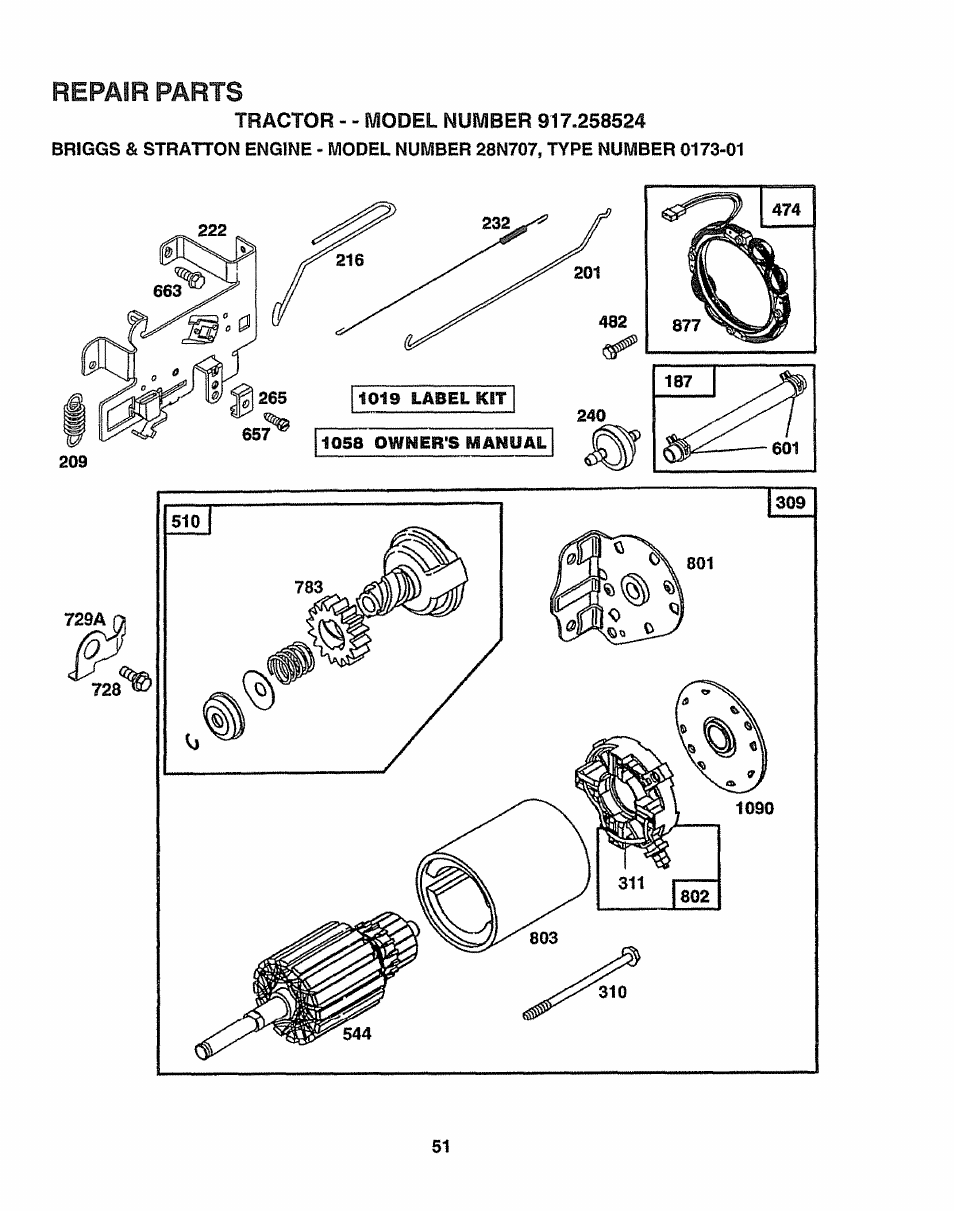 Repair parts | Sears 917.258524 User Manual | Page 51 / 56