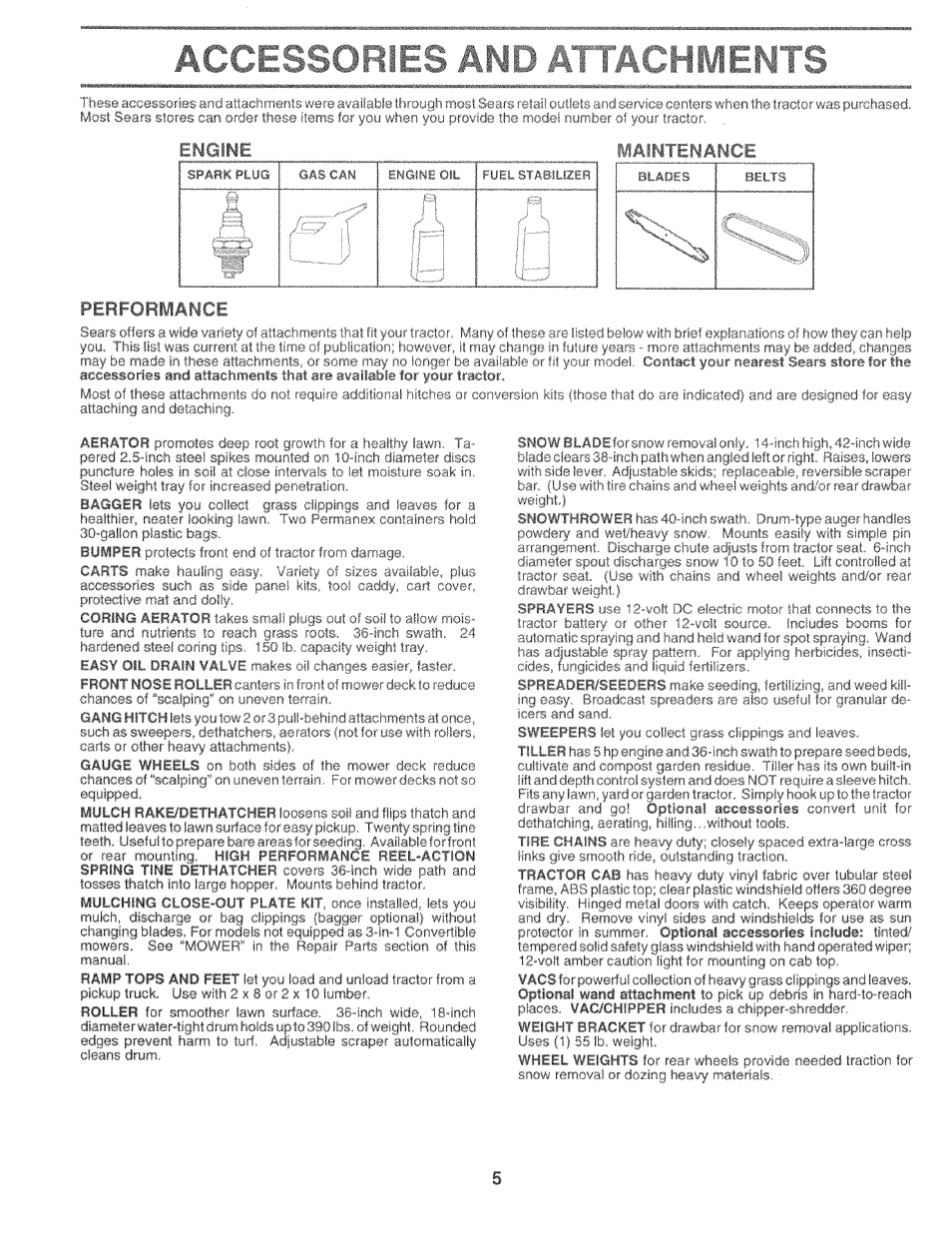 Engine, Limintenance, Performance | Sears 917.25759 User Manual | Page 5 / 29