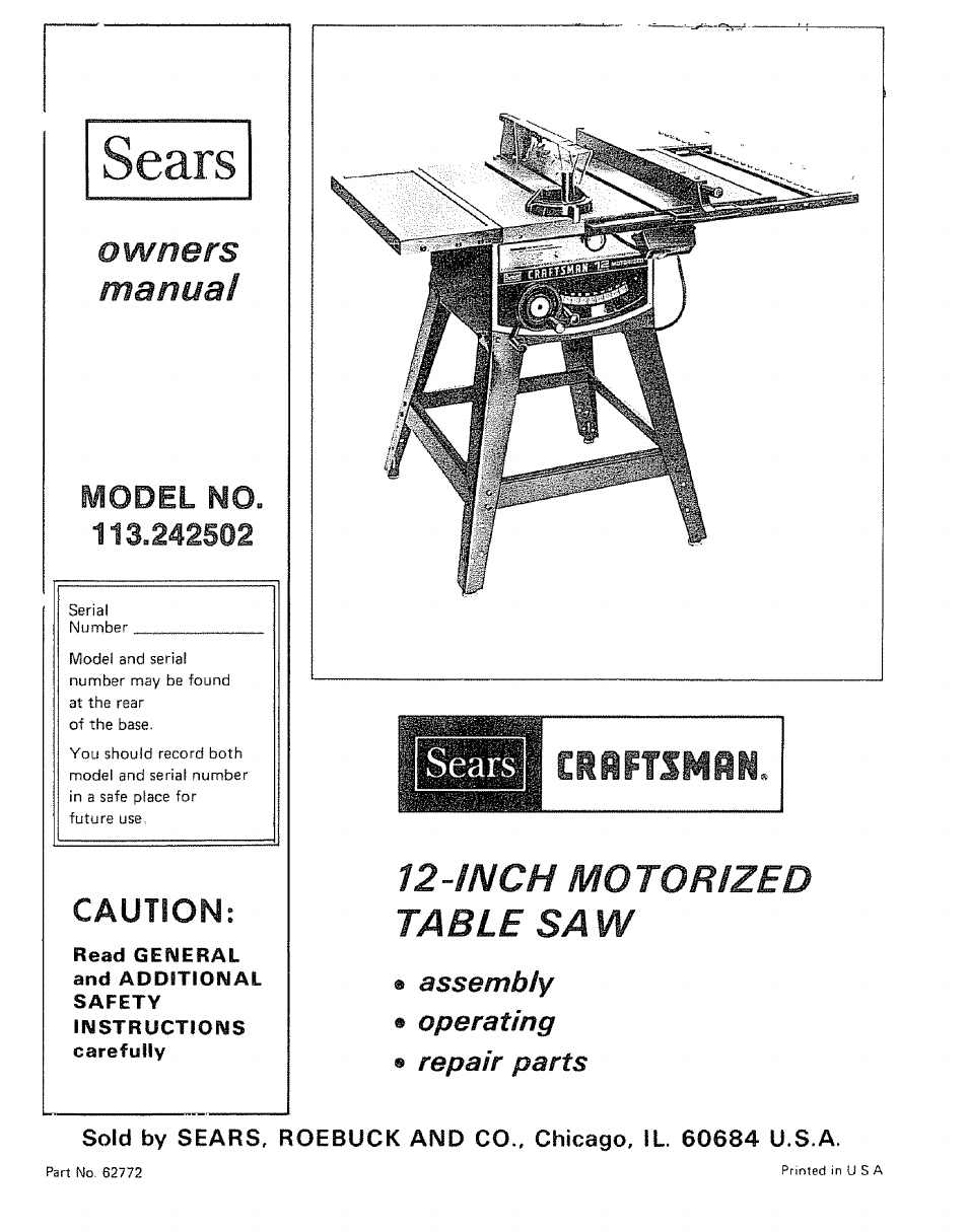 Sears 113242502 User Manual | 40 pages