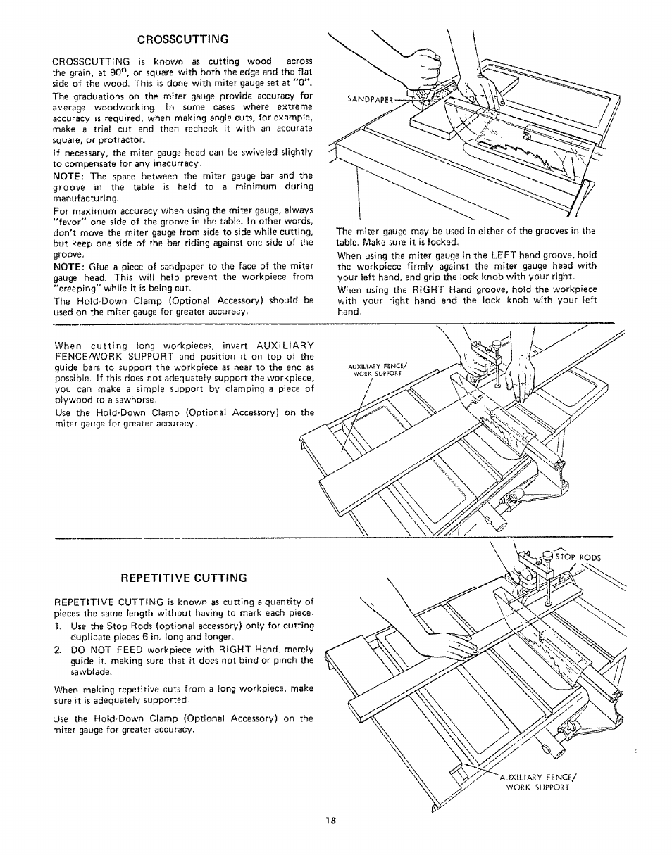 Crosscutting, Repetitive cutting | Sears 113242502 User Manual | Page 18 / 40
