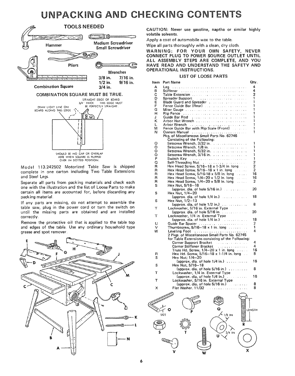 Unpacking and checking contents | Sears 113242502 User Manual | Page 6 / 40