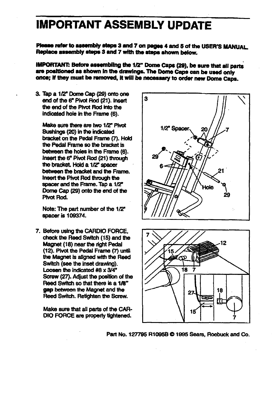 Important assembly update | Sears 831.28742 User Manual | Page 13 / 14