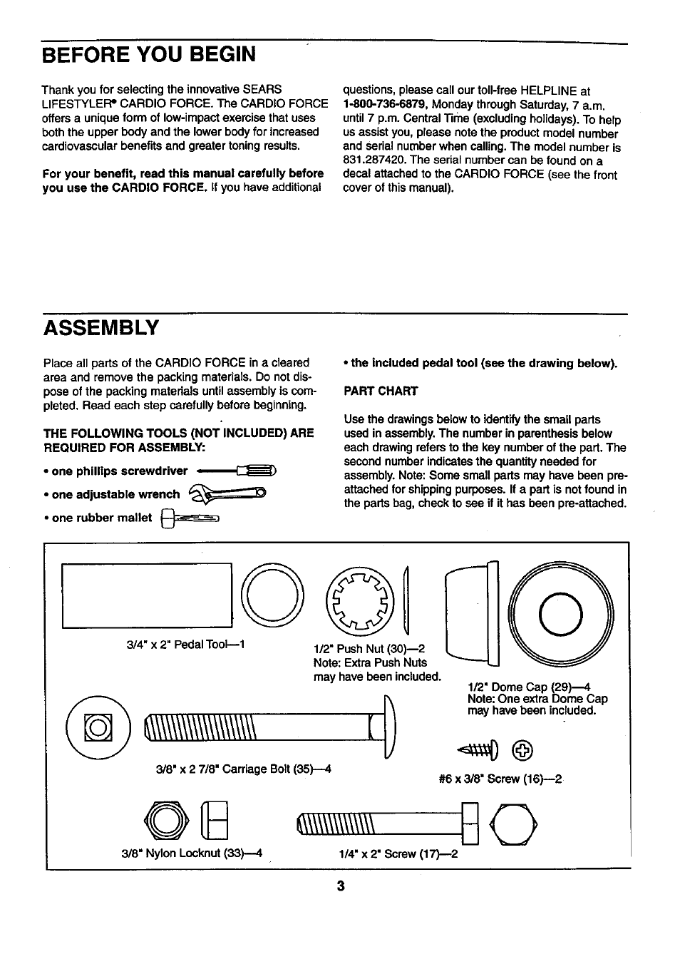 Before you begin, Assembly | Sears 831.28742 User Manual | Page 3 / 14