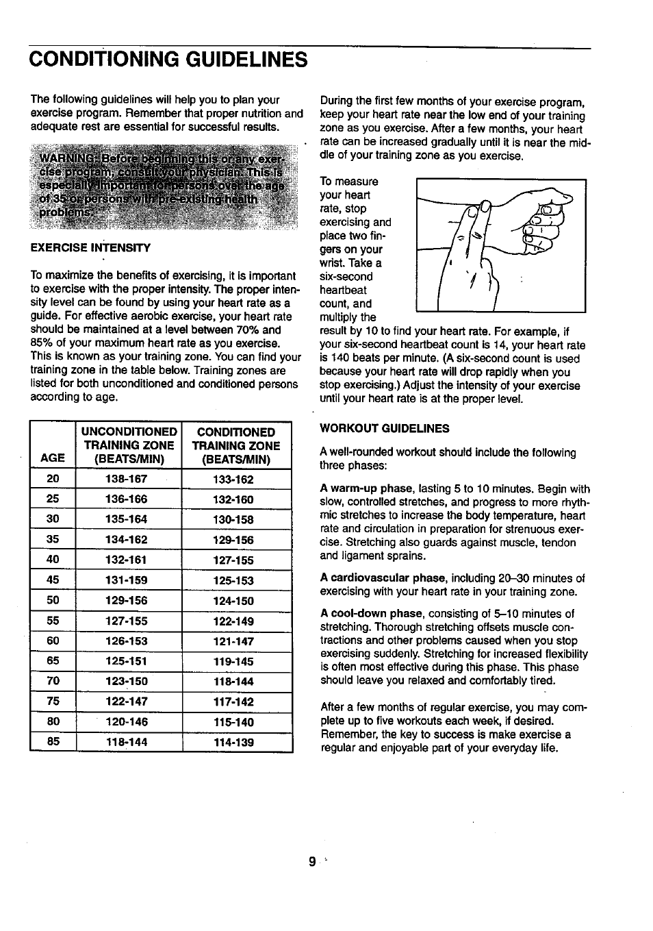 Conditioning guidelines | Sears 831.28742 User Manual | Page 9 / 14