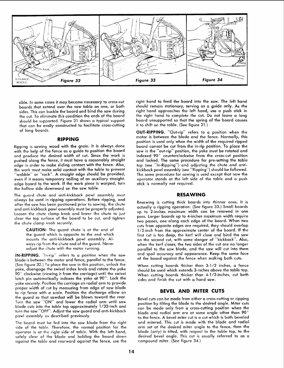 Ripping, Resawing, Bevel and miter cuts | Sears 113.2945 User Manual | Page 14 / 28