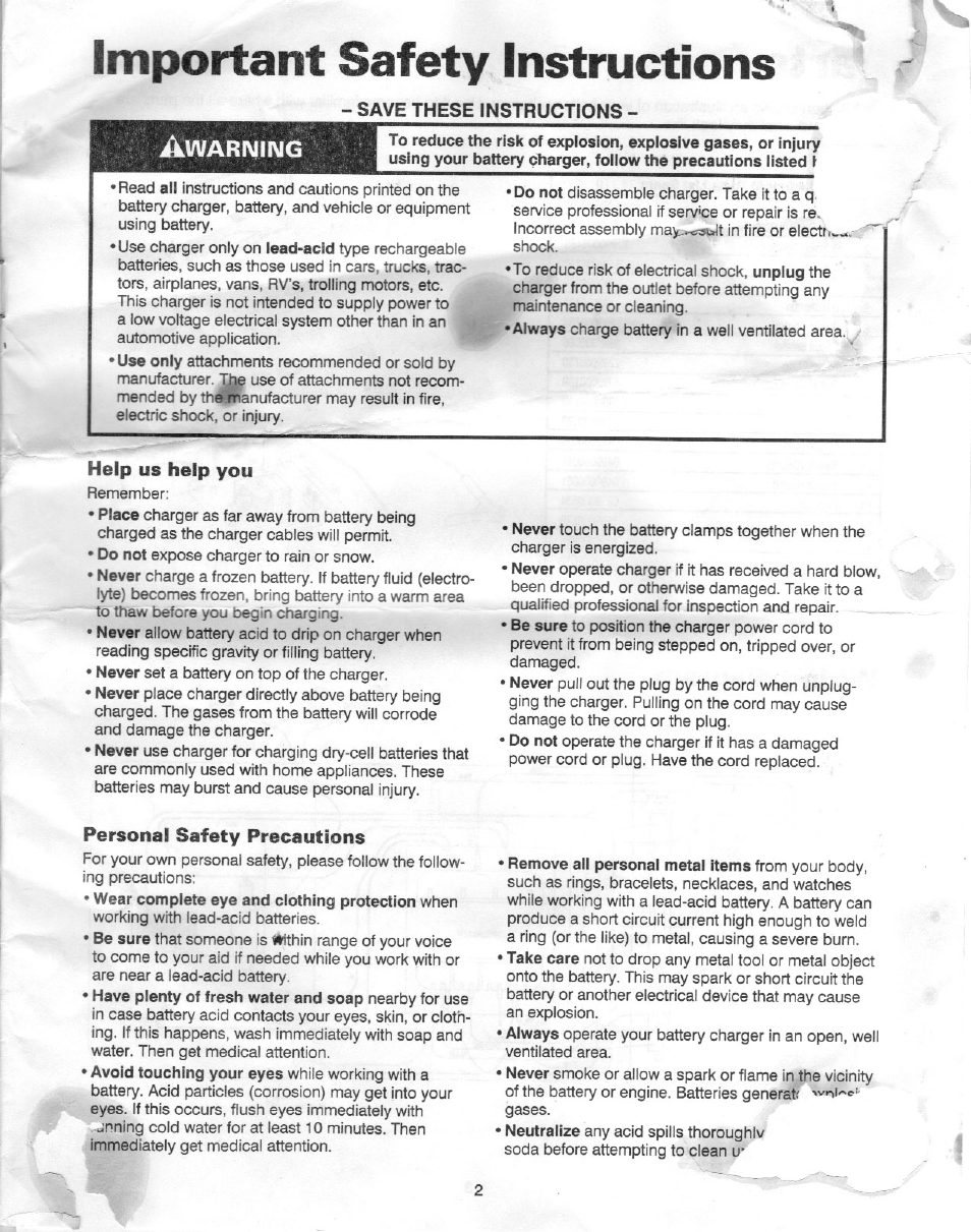 Important safety instructions, Warning | Sears 200.71310 User Manual | Page 3 / 11