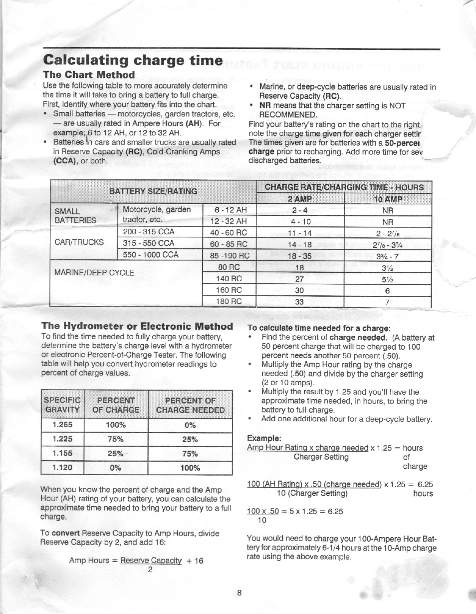 Calculating charge time | Sears 200.71310 User Manual | Page 9 / 11