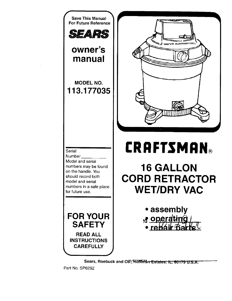 Sears Craftsman 113.177035 User Manual | 16 pages