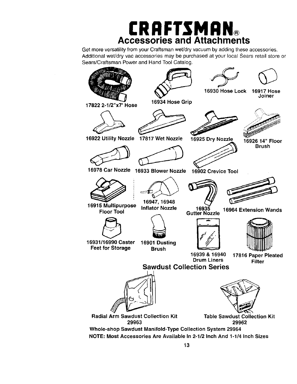 Craftsman, Accessories and attachments | Sears Craftsman 113.177035 User Manual | Page 13 / 16