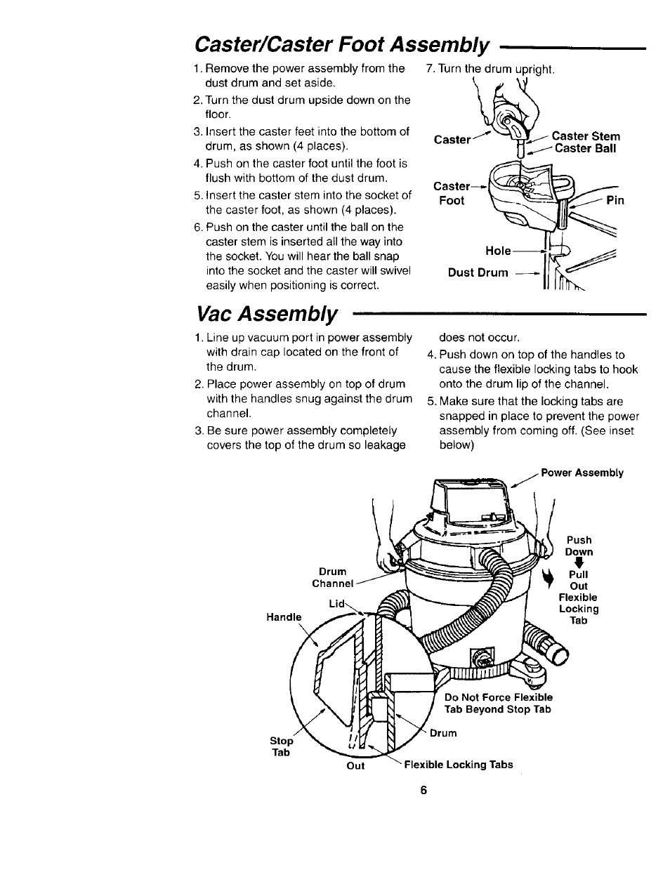 Caster/caster foot assembly, Vac assembly | Sears Craftsman 113.177035 User Manual | Page 6 / 16