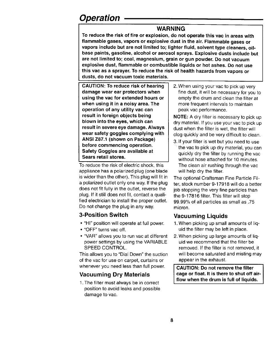 Operation | Sears Craftsman 113.177035 User Manual | Page 8 / 16